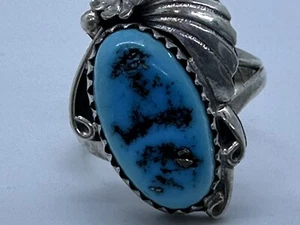 Vintage Old Pawn Navajo Dornring Beauty Pyrit Türkis Cabochon Silberring - Bild 1 von 13