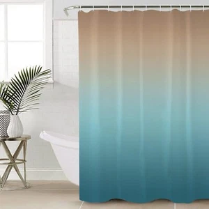 Ombre Texture Shower Curtain for Bathroom Gradient Brown to Turquoise Teal Ba... - Picture 1 of 8