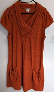 Vintage Filo Dress Women's 14 Orange Shift Smock Knit Boho Flowy Wavy Pockets - Picture 1 of 12