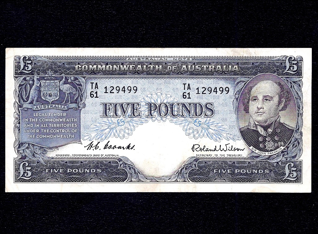 オーストラリア1ポンド紙幣1960年代 5ポンド券(1960年発行) < オーストラリア < 海外通貨 < 文鉄