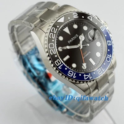 Reloj automático para hombre Parnis 40 mm zafiro GMT bisel de cerámica esfera negra 2173 Foto 1 de 4