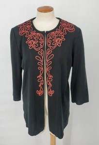 Ming Wang Womens Med Black Coral Cardigan 3/4 Sleeve Open Front Careef NWT - Picture 1 of 15