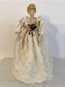 Vintage Victorian Lady Angel Christmas Tree Topper 12” White Lace Dress Ribbons - Picture 1 of 8