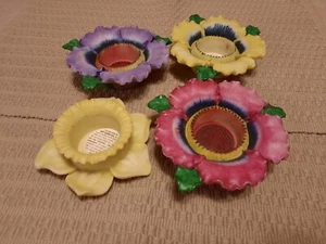 Pier 1 Flowers Votive Tealight Candle Holders Daffodil Pansy Set Of 4 VERY GOOD - Picture 1 of 22