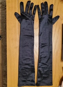 Long Black Satin Gloves - Picture 1 of 1