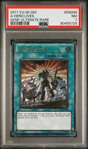 2011 YUGIOH GENF-EN098 A HERO LIVES ULTIMATE RARE PSA 7 NM #80455725 - Picture 1 of 2