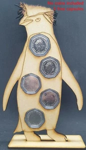 Tall Penguin 50p Pence Coin Holder Coin Stand Display MDF Fits Set of 5 Coins - Picture 1 of 1