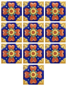 Set di 10 piastrelle in ceramica Talavera messicana fatte a mano 2x2" disegni arte popolare # 2-21 - Foto 1 di 2