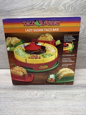 Taco Tuesday Heated Lazy Susan Taco Bar w/4 Holders #TTLSTB10 - Never Used - Image 1 of 4