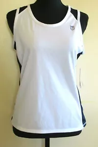 NWT K-SWISS Racerback Tank Top Women Size Medium White Blue Trim UV Protect - Picture 1 of 8