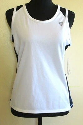 NWT K-SWISS Racerback Tank Top Women Size Medium White Blue Trim UV Protect - Image 1 of 4