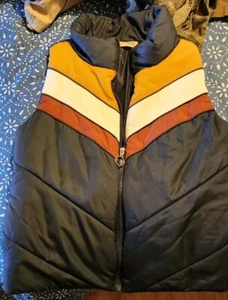 BKE Vest Jacket Adult M Puffer Down Blue W/ Yellow, White, And Rust Color Womans - Picture 1 of 5