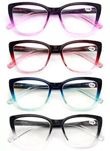 4 Pairs Women Oversized Translucent 2-Tone Cateye Reading Glasses - Spring Hinge - Picture 1 of 6