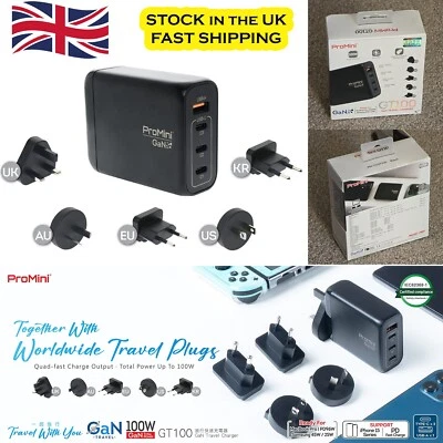 GaN 100W Travel USB Charger - Type C - ProMini GT100 Tri-PD + QC Charger 224g UK - Image 1 of 4