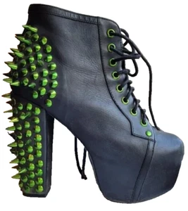 6❤️ Jeffrey Campbell Black Leather Platform HIGH Heels Spiked COMBAT Ankle Boots - Picture 1 of 2