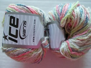 Pastel Cotton  yarn by Ice Yarns, green/pink/grey/white, lot of 2 (110 yds ea) - Picture 1 of 2