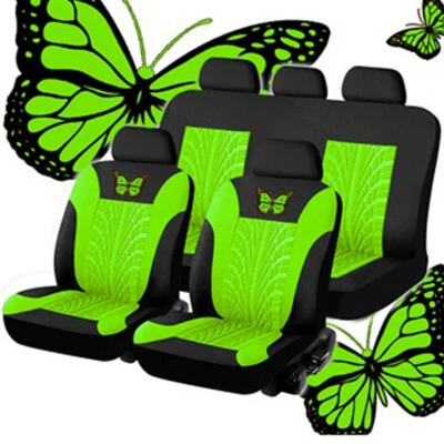 Juego Completo Funda Asiento Coche Protector Delantero Trasero 5 Asientos Mariposa Bordado Verde Foto 1 de 4