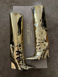 Jimmy Choo Blake KB Gold Boots Liquid Metal Leather Size | 40 - Picture 1 of 4