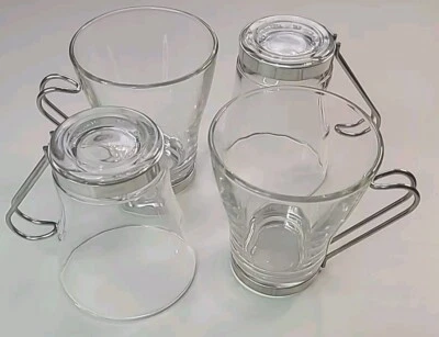 Juego de 4 tazas de vidrio transparente Bormilio Rocco Cappuccino con mango de acero inoxidable Foto 1 de 4