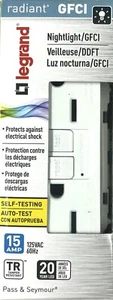 New Radiant GFCI Legrand White Nightlight/GFCI 15Amps/125VAC/60Hz - Picture 1 of 3