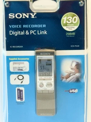 Sony ICD-P520 Digital Voice Recorder 256 MB Built-in Flash Memory~USB~ BRAND NEW - Image 1 of 4
