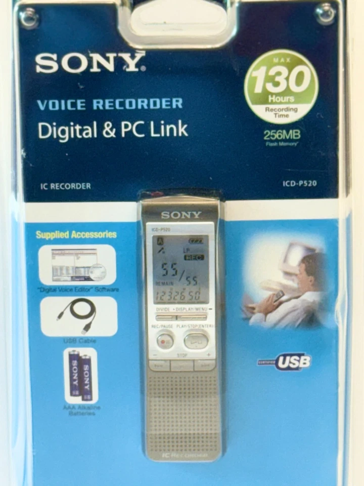 Sony ICD-P520 Digital Voice Recorder 256 MB Built-in Flash Memory~USB~ BRAND NEW - Image 1 of 4