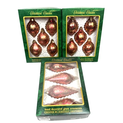 Vintage Glass Christmas Ornaments Lot 14 Teardrop Red Gold Glitter Commodore  - Image 1 of 4
