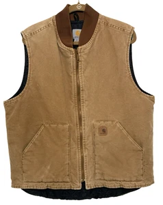 VTG Carhartt VO2 211 mens XLTALL Canvas Vest Workwear Quilt Lining Ribbed Collar - Picture 1 of 9