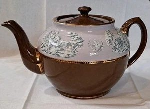 VINTAGE SADLER STAFFORDSHIRE TEEKANNE EMPIRE MUSTER 50ER JAHRE ROTER TON STEINGUT - Bild 1 von 21