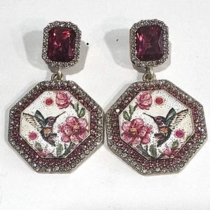 Shachee Ohrringe Kolibri Kristall goldfarben mit rotem Stein fokaler Hänger Vintage - Bild 1 von 11