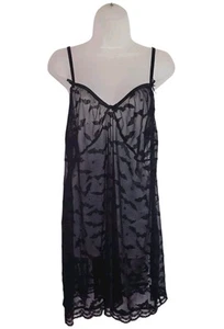 Black Sheer Lace Bat Pattern Babydoll Nightie Sz 4XL Witchy Whimsigoth Halloween - Picture 1 of 14