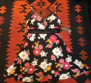 No Boundaries Floral XXL (19) Crochet Waist Dress Black Pink Yellow White Print - Picture 1 of 9
