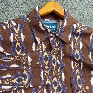 Camisa Wrangler Para Hombres Marrón Cepillo Popper Perla A Presión Grande Patrón Navajo Azteca - Imagen 1 de 21