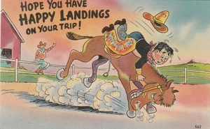 Postal de colección Humor Hombre violentamente arrancado de un caballo, Happy Landings - Imagen 1 de 2