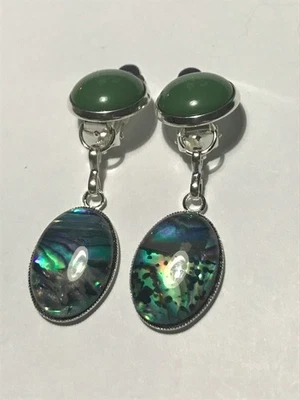 Ohrclips/oval Cabochon mit Abalonemuschel/rundes Katzenaugenglas/3,0 cm - Bild 1 von 3