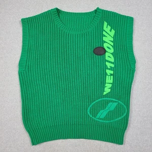 WE11DONE welldone Green Multi Logo Square Knit Vest Size L Korean  - Picture 1 of 10