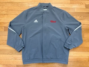 Miami Redhawks Jacket Mens Sz L Gray Adidas Team Issued Hooded Windbreaker Zip - Picture 1 of 4
