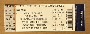 2010 THE FLAMING LIPS ST. PAUL MN CONCERT TICKET STUB THE SOFT BULLETIN - Picture 1 of 2