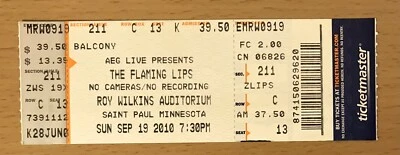 2010 THE FLAMING LIPS ST. PAUL MN CONCERT TICKET STUB THE SOFT BULLETIN - Image 1 of 2