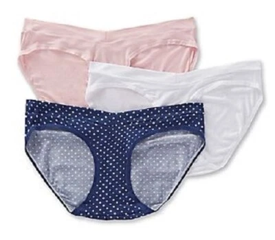 Playtex Maternity Panties, V-Front Hipster, 3 Pack, Navy White Peach, Size XL - Image 1 of 3