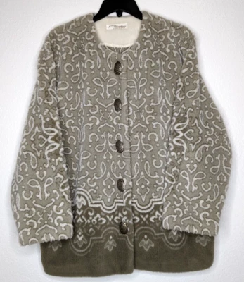 复古 Norm Thompson 女式开衫毛衣 XL 码棕褐色白色纽扣前襟 — 第 1/4 张图片