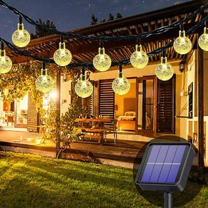 21ft 30 LED Solar String Ball Lights Outdoor Waterproof Warm White Garden Decor - Picture 1 of 12
