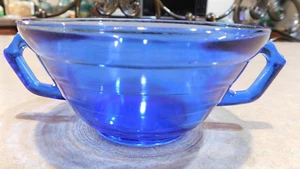 Vintage Cobalt Blue Hazel Atlas Moderntone 2 Handled Soup Bowl - Picture 1 of 5