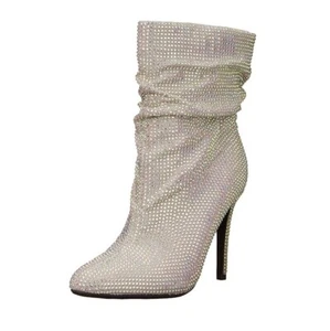 Nine West Womens 8 M White Dazzle Slouch High Heel Ankle Booties NIB HX9 - Picture 1 of 5