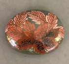 Artist Signed Nancy Miller Hand Painted, Decoupage Stone Paperweight Leaves Gold