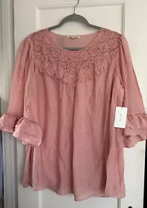 NWT Anthropologie Fig Flower Peasant Blouse Boho TOP Crochet Plus Sz 1X 2X Rose - Picture 1 of 3