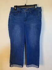 NYDJ Women's Chloe Capri Jeans Cuffed Blue Denim Size 8 P Stretch Lift Tuck