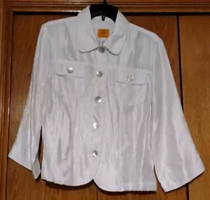 Vtg Ruby Rd Shimmery White Jacket Womens Sz 10 Shell Look Buttons 3/4" Sleeve - Picture 1 of 17