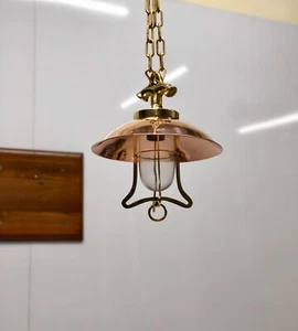 Lámpara de techo náutica vintage de latón | Luz retro con pantalla de cobre - Imagen 1 de 12