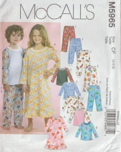 Boys or Girls SLEEPWEAR Gowns, Tops, Pants - McCall's 5965 - Child's Sz 4-6 - Picture 1 of 2